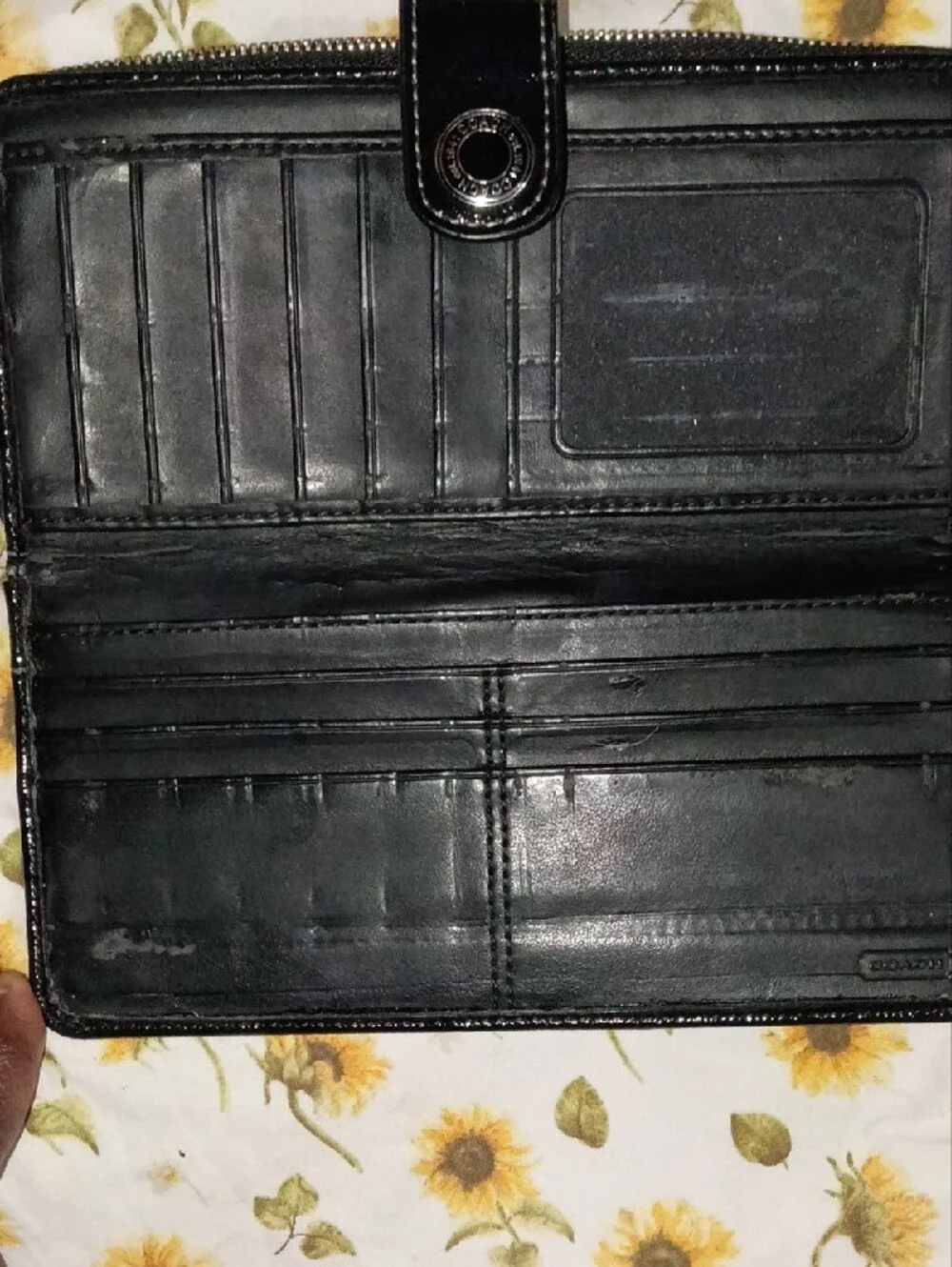 Coach Black and Silver Signature Continental Wallet